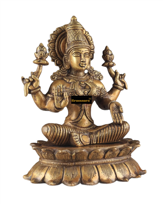 Brassaura™ प्रीमियम ब्रास लक्ष्मी आइडल – ऊंचाई 12 इंच और वज़न 7.5 किग्रा | देवी लक्ष्मी प्रतिमा