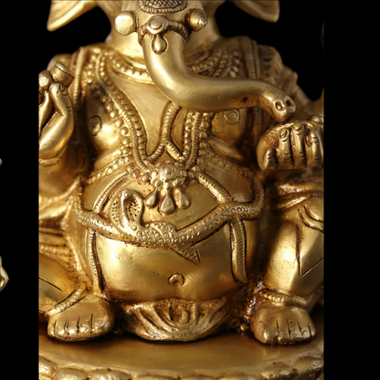Brassaura™ Brass Ganesha Sculpture | Height 9 Inches & Weight 3.40 kgs