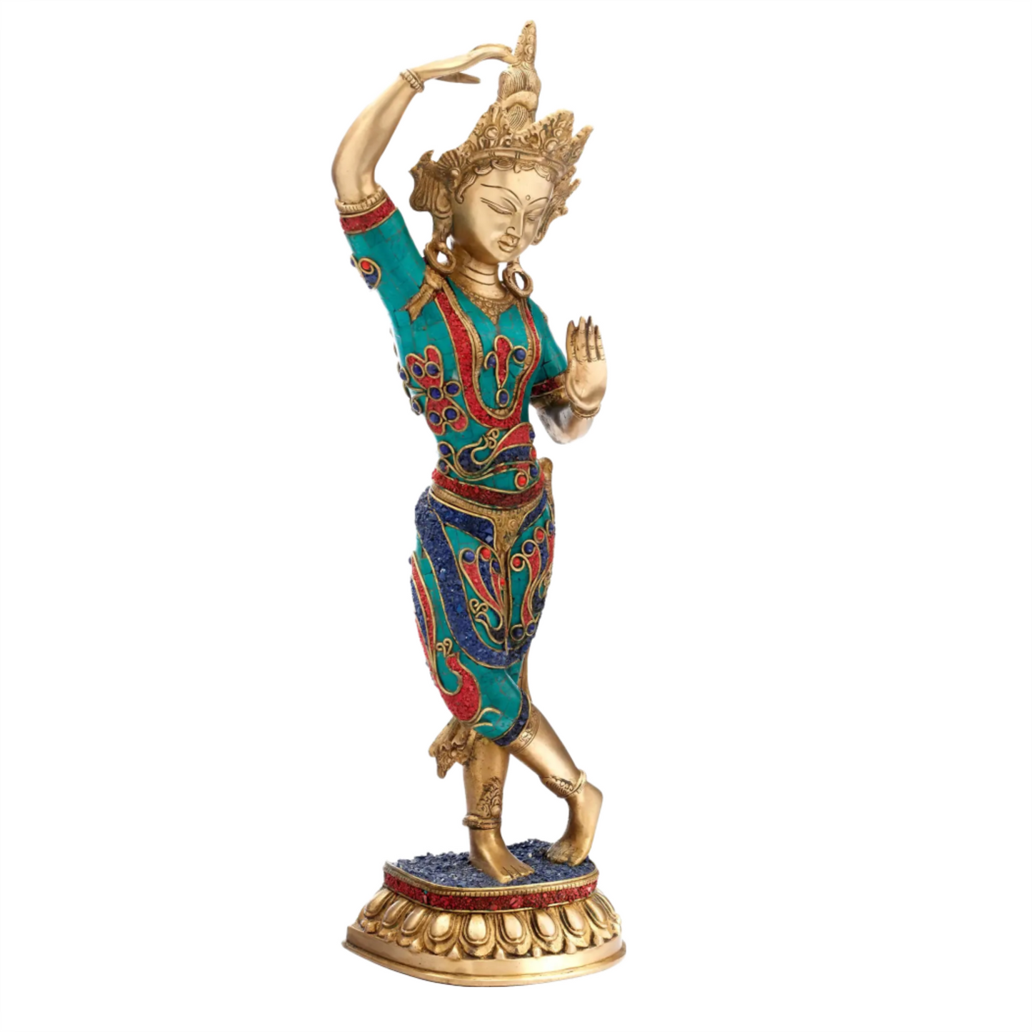 Brassaura® Dancing Goddess with Meenakari Inlay | Brass Statue | Height 20.7 Inches