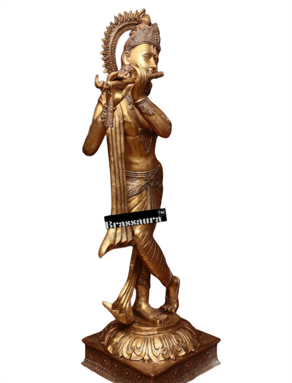 Brassaura™ Life-Size Lord Krishna Brass Statue – Height 79" | Weight 148 Kgs