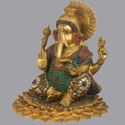 Brassaura® Lakshmi Ganesha Inlay Statue Set | Height 8 Inches & Weight 7 kgs