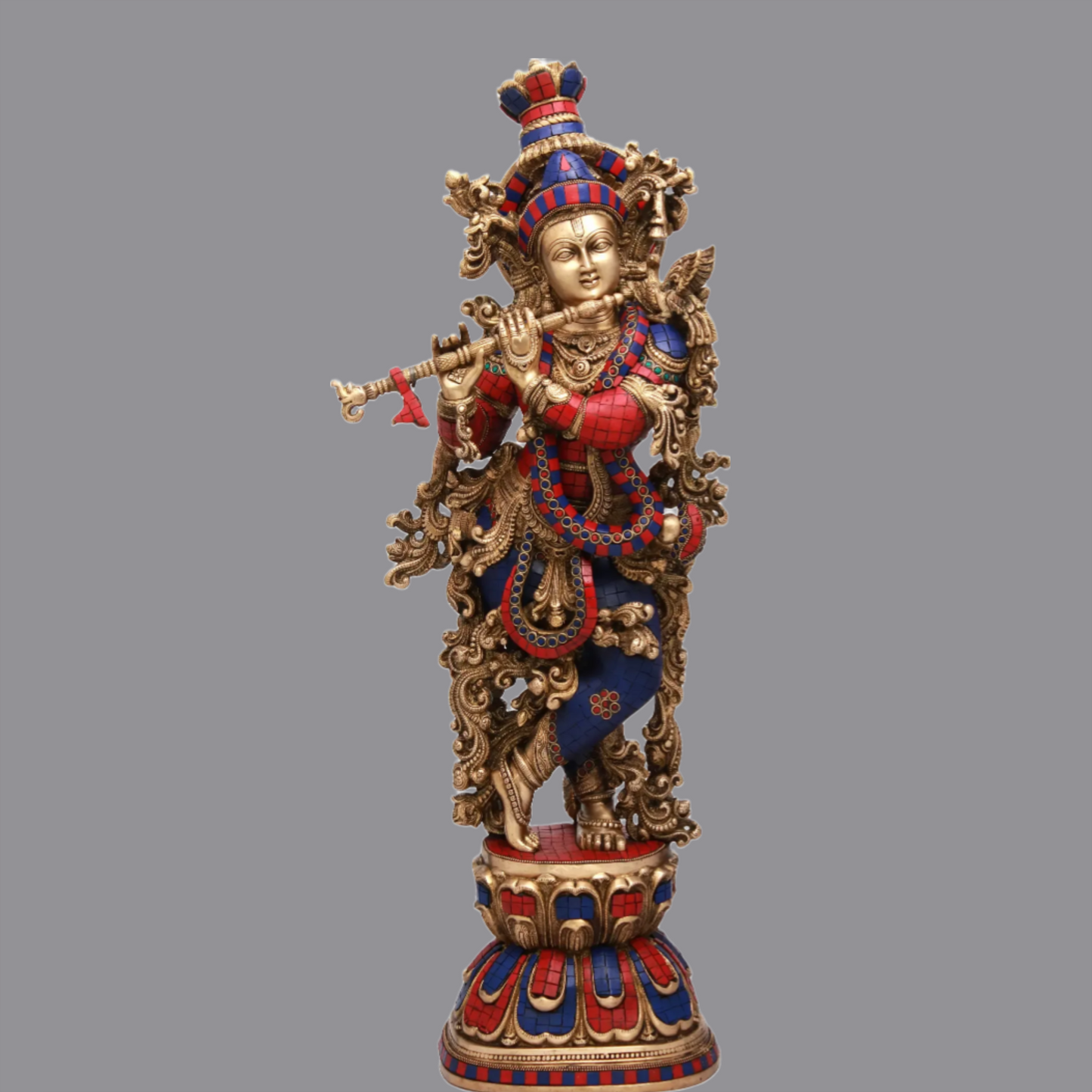 Brassaura® Brass Krishna Statue with Inlay Work | Height 29.92 Inches & Weight 21.60 kg