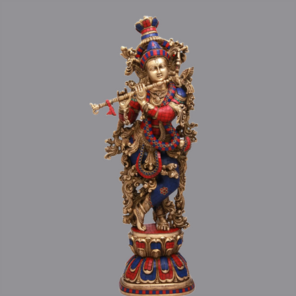 Brassaura® Brass Krishna Statue with Inlay Work | Height 29.92 Inches & Weight 21.60 kg