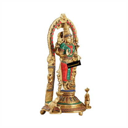Brass Gem Stone Work Laxmi Mata for Home and Decor Height 10.5 Inches & Weight 6 Kgs