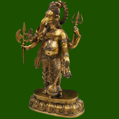 Brassaura™ Brass Ganesha Statue | Height 19 Inches & Weight 10.60 kgs
