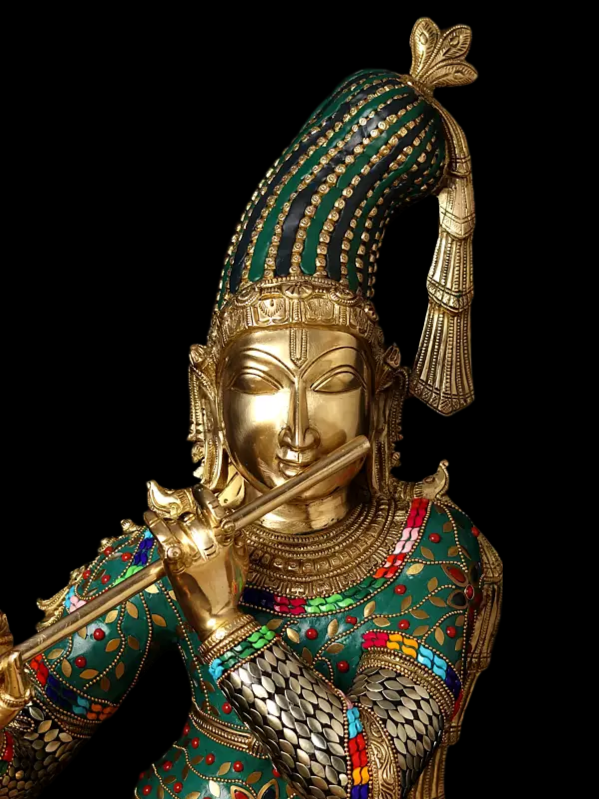 Brassaura® Brass Krishna Statue with Inlay Work | Height 91.5 cm & Weight 23.50 kg