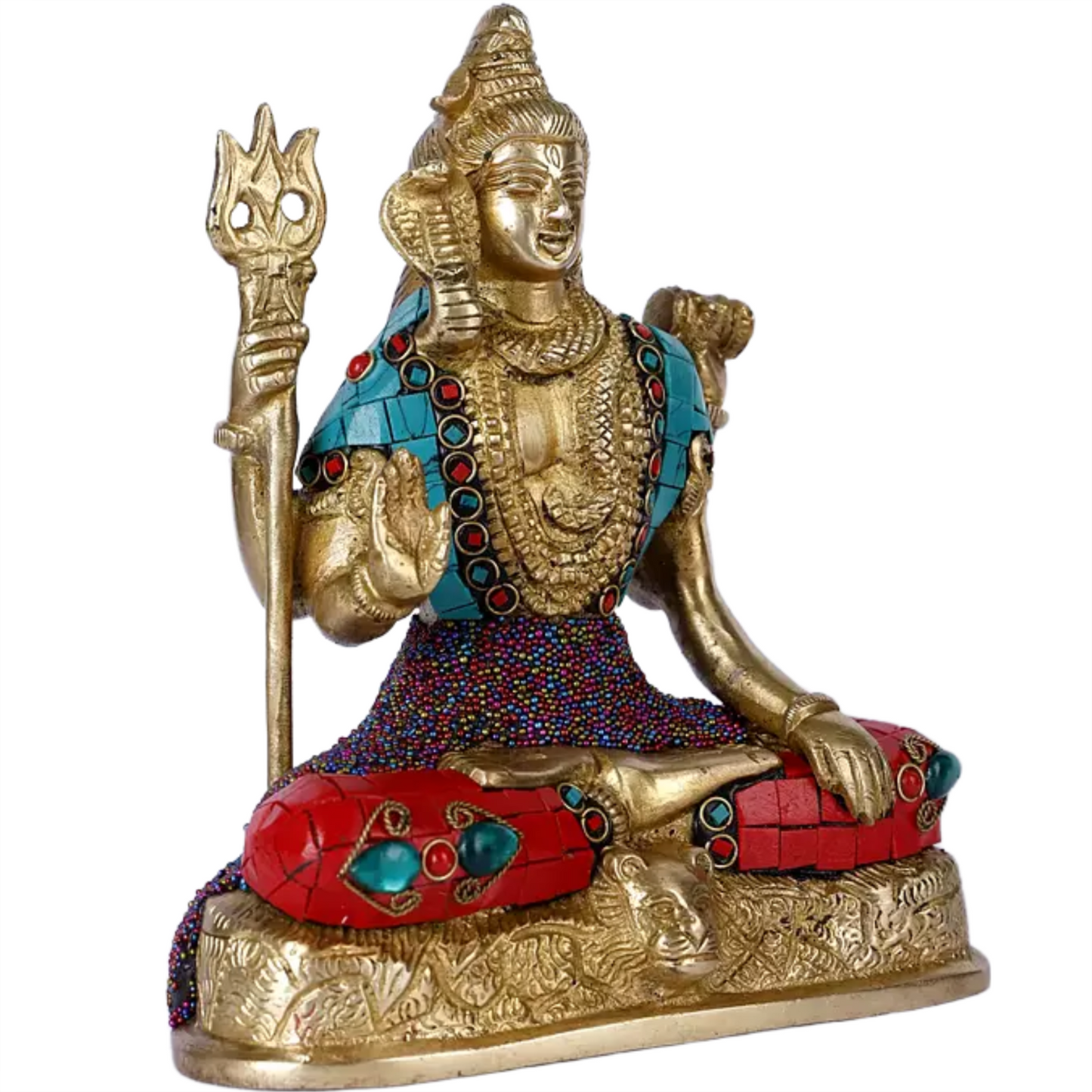 Brassaura™ Brass Shiva Statue with Inlay Work | Height 8 Inches & Weight 2.60 kg