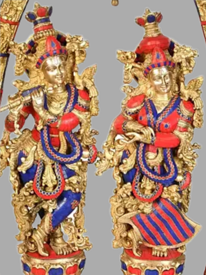 Brassaura® Brass Radha Krishna Statue with Inlay Work | Height 46 Inches & Weight 66.80 kg