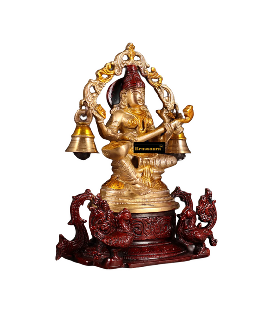Brassaura™ Premium Brass Saraswati Idol – Height 8.2 Inches & Weight 2.17 Kgs | Devotional Statue