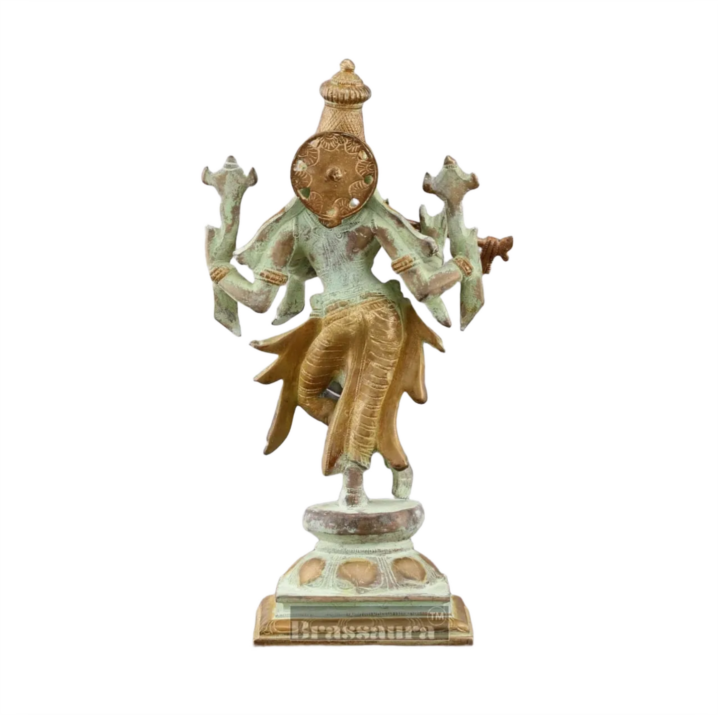 BrassAura™ Brass Krishna Roopam Vishnu Sculpture – Sand Blast Finish | Height 12 Inch | Weight 3.9 Kg