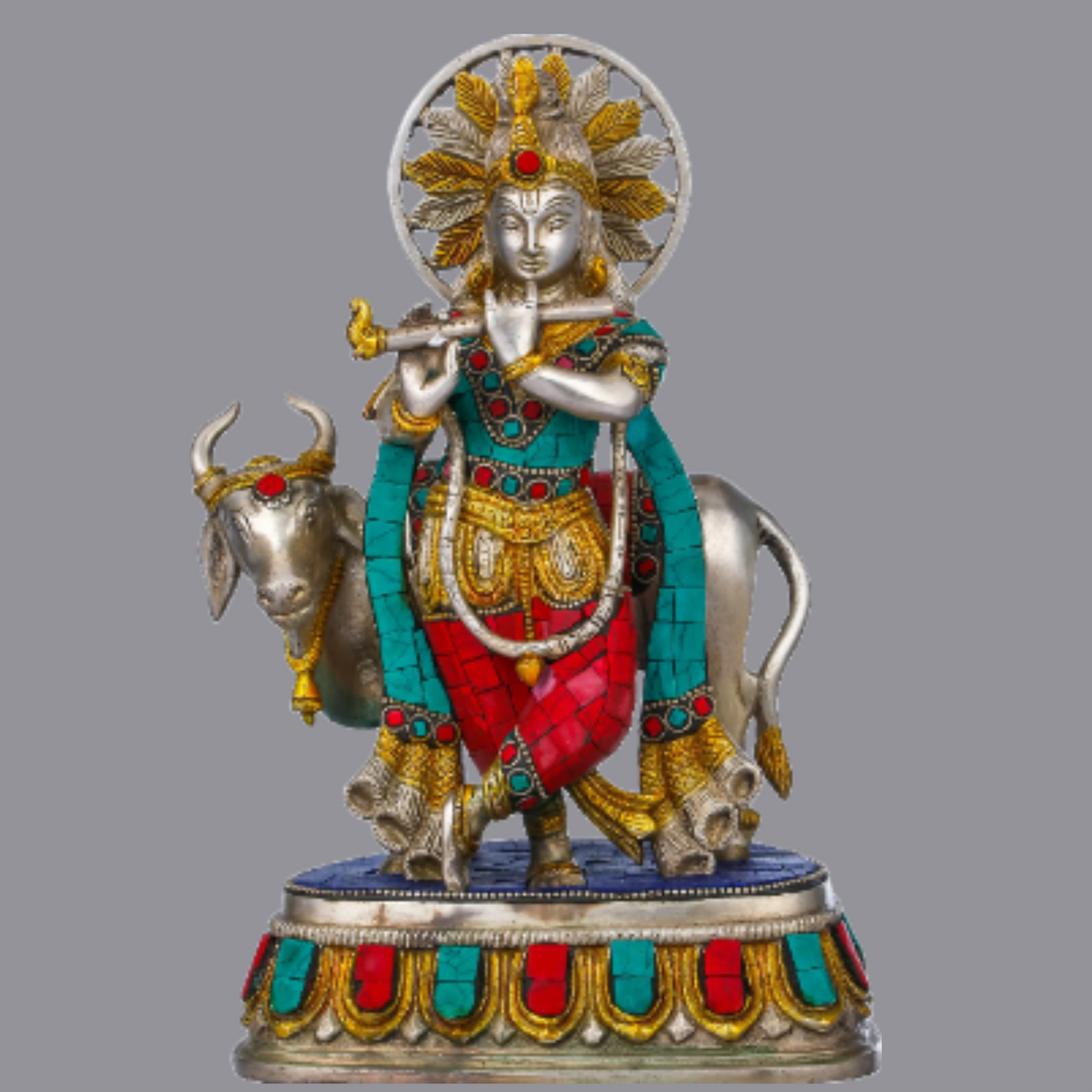 Brassaura® Brass Krishna Statue with Inlay Work | Height 10.04 Inches & Weight 3.60 kg