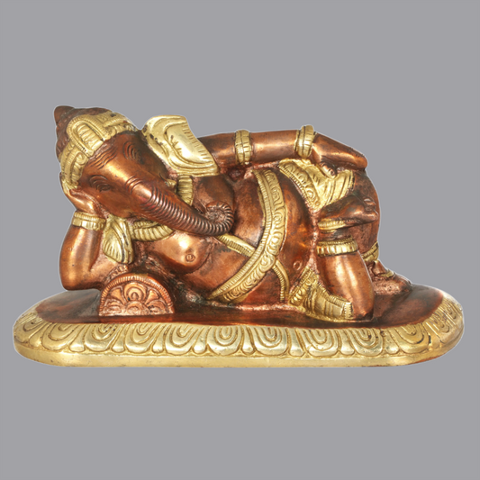 Brassaura® Relaxing Ganesha Reclining Statue in Brass | Height 4 Inches | Weight 1.40 kgs