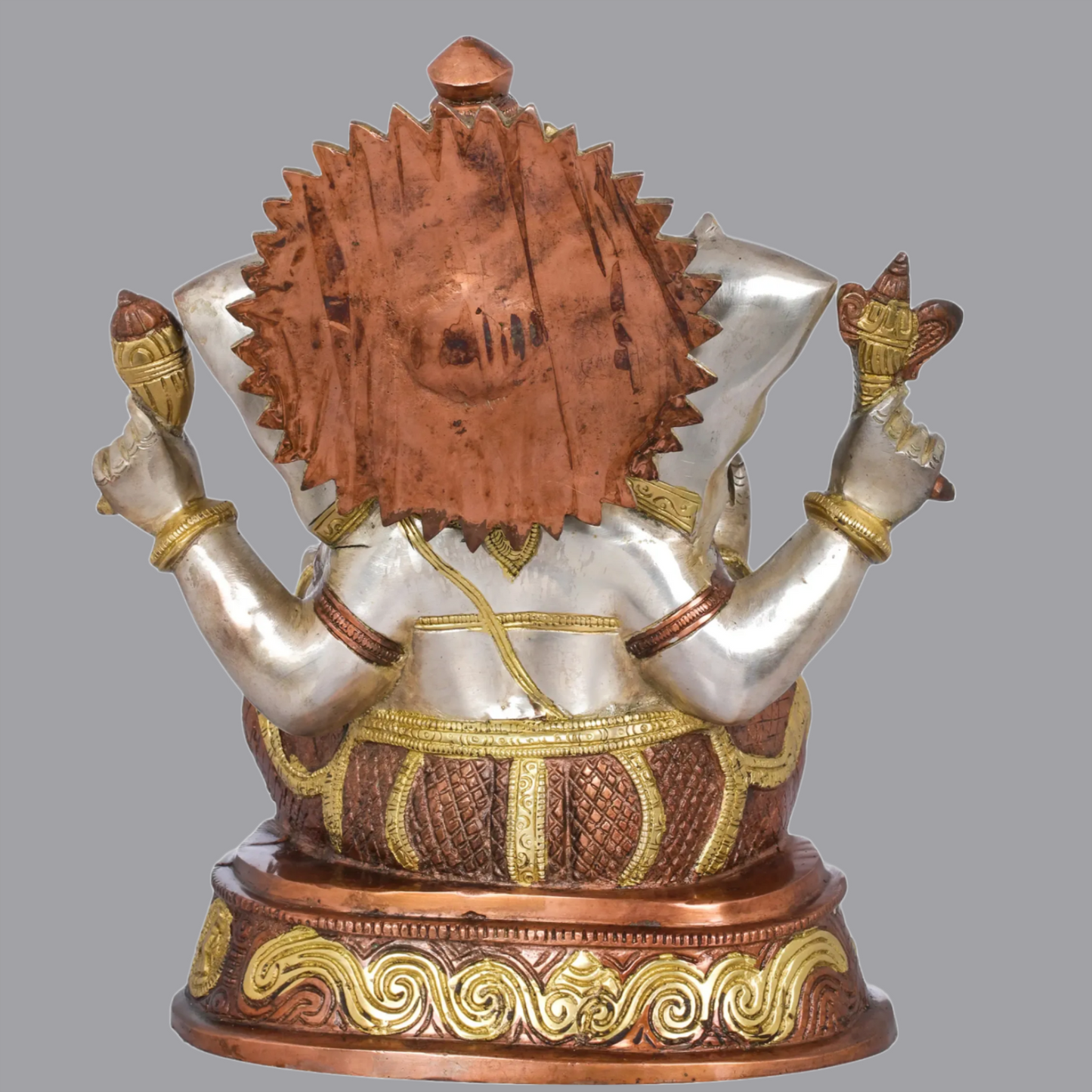 Brassaura® Ashirwad Ganesha Seated on Ashtaganesha Chowki in Brass | Height 11 Inches | Weight 6.50 kgs