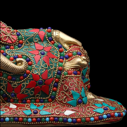 Brassaura™ Brass Ganesha Statue with Inlay Work | Height 4 Inches & Weight 1.64 kgs