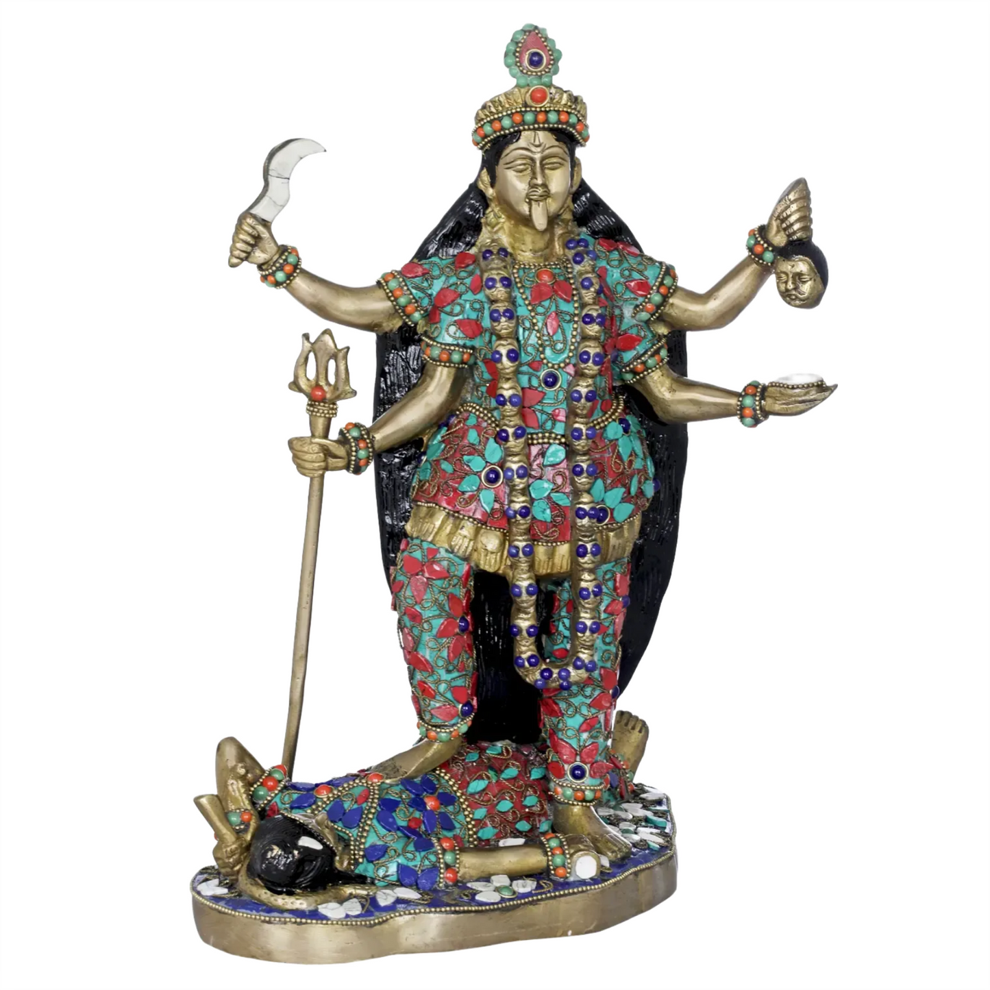 Brassaura® Goddess Kali with Stone Inlay | Brass Statue | Height 13 Inches & Weight 7.30 kgs