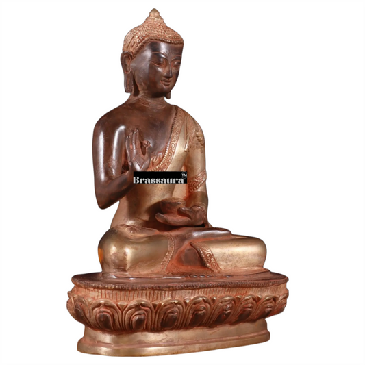 Brassaura® Buddha Blessing Idol with Green Antique Finish | Pure Superfine Brass Handcrafted Murti | Brass Statue for Home Temple, Pooja Room | Height 10.5 Inches | Weight 3.420 Kgs