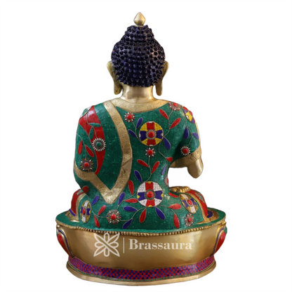 Brass Gem Stone Work Standing Buddha Weight 94.2 Kg Height 45.5 Inch
