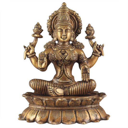 Brassaura™ Premium Brass Laxmi Idol – Height 12 Inches & Weight 7.5 Kgs | Goddess Lakshmi Statue