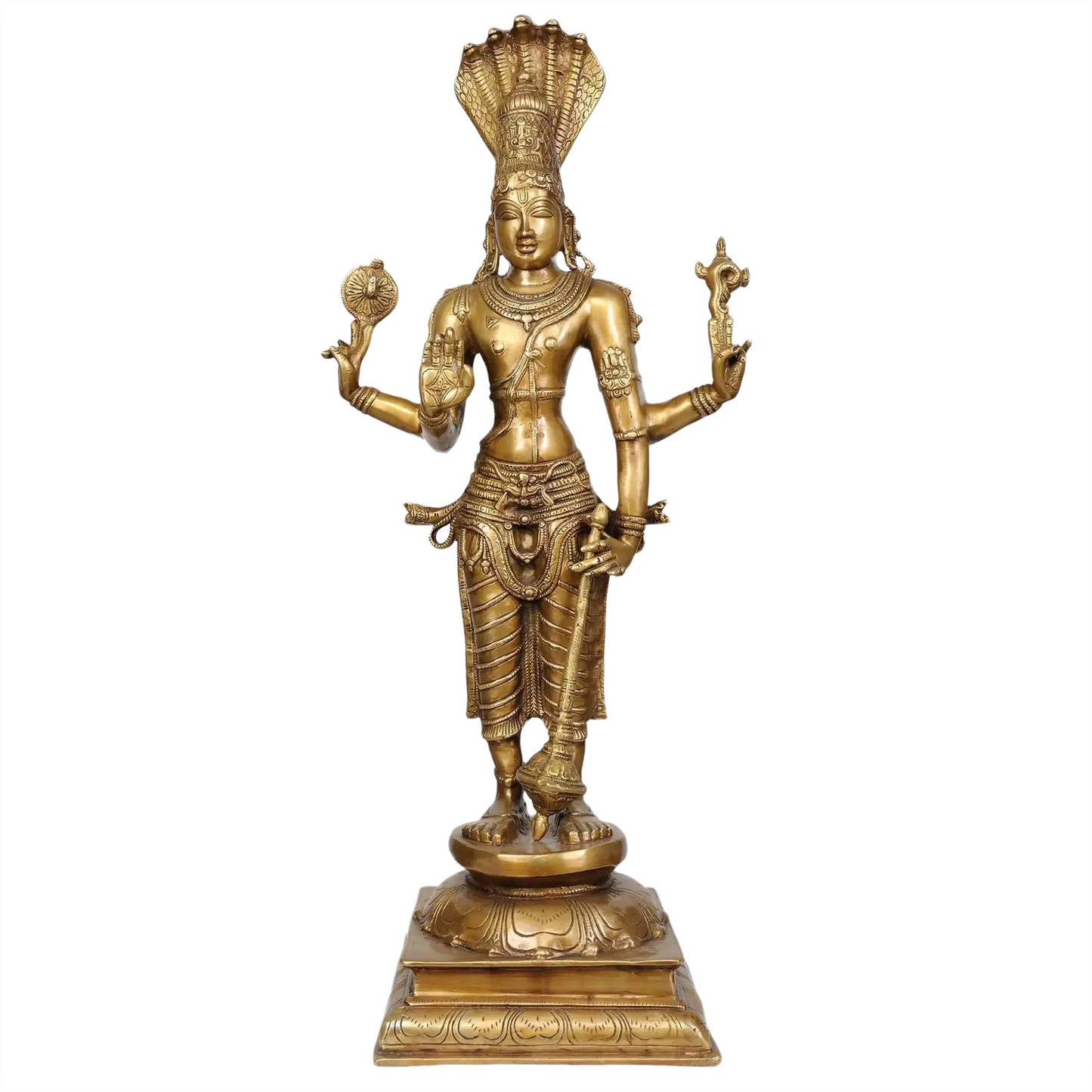 ब्रॉसौरा® भगवान विष्णु की मूर्ति | शुद्ध पीतल | ऊंचाई 32 इंच और वजन 19.50 किलोग्राम
