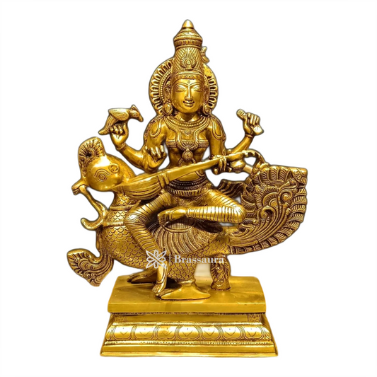 Brassaura™ Elegant Brass Saraswati Statue – Height 20 Inches & Weight 16 Kgs | Hindu Puja Décor