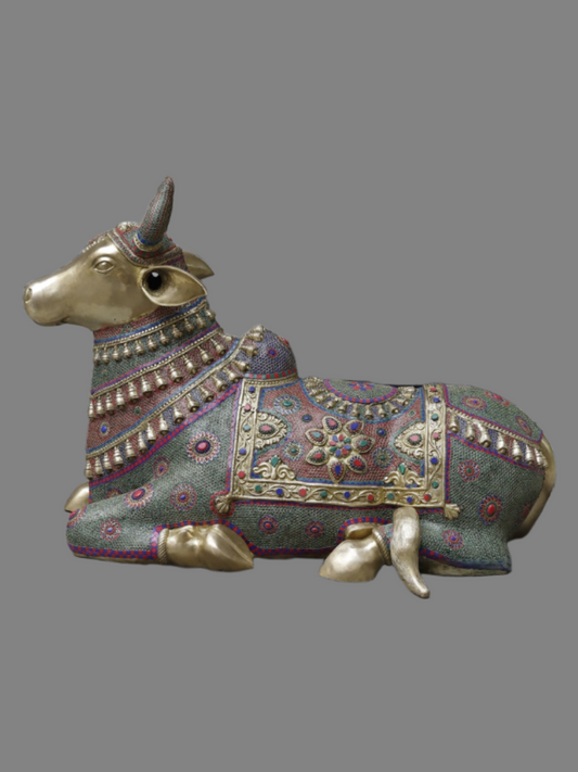 Handcrafted statue Brass Multistonework Nandi Idol Forn Home decor and Temple 36 inches