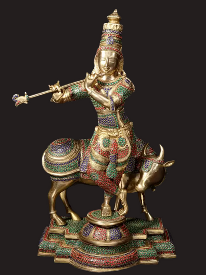 Brassaura® Brass Krishna Nandi Statue | Height 25 Inches & Weight 24.90 kg