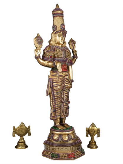 Brassaura™ Grand Brass Lord Venkateshwara Idol with Diamond Stud Work – 33.5 Inches, 20 Kgs