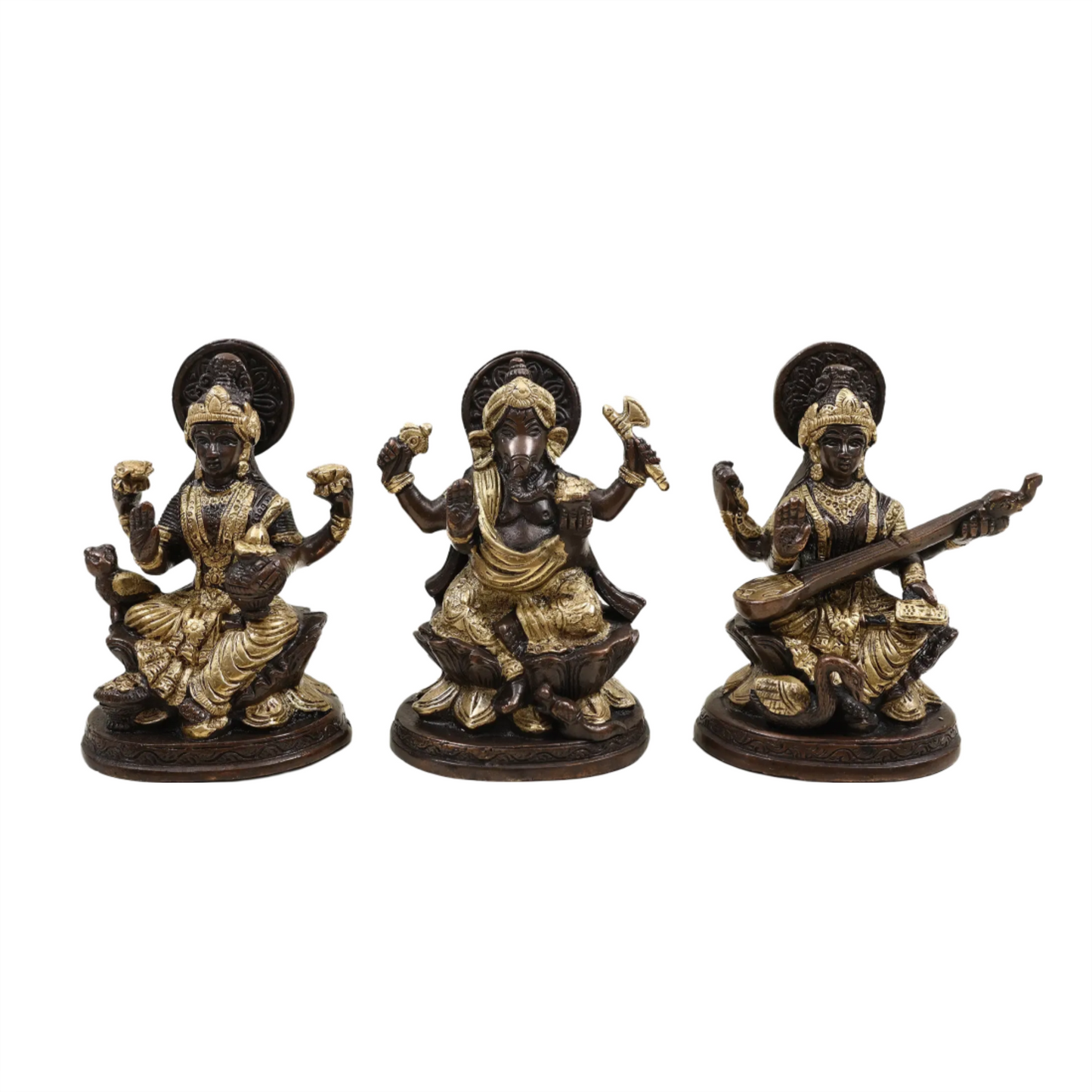 Brassaura® Brass Lakshmi Ganesh Saraswati Statue | Height 5 Inches & Weight 2.49 kg