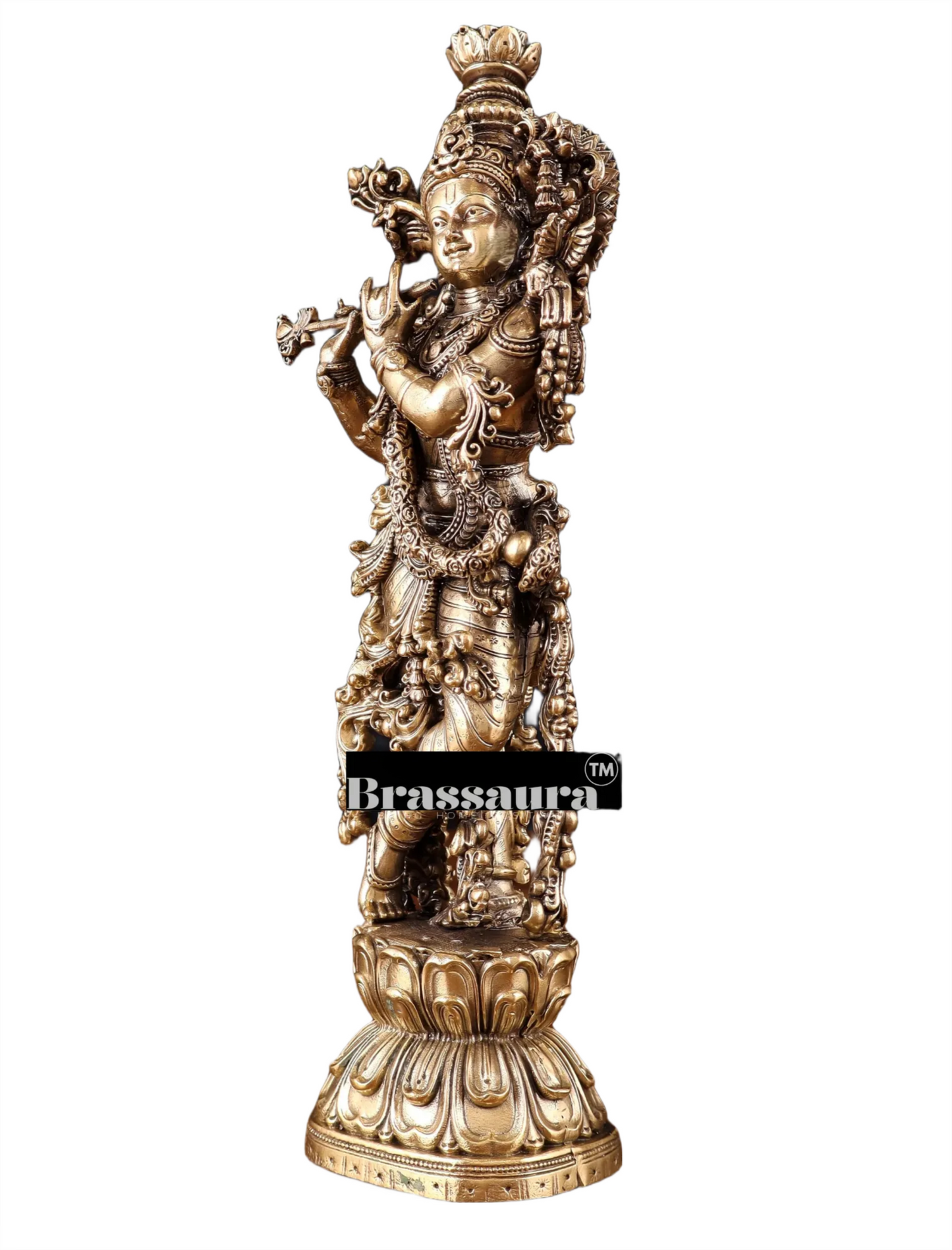 Brassaura™ Brass Lord Krishna Idol – Height 12 Inches & Weight 1.1 Kgs