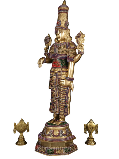 Brassaura™ Grand Brass Lord Venkateshwara Idol with Diamond Stud Work – 33.5 Inches, 20 Kgs