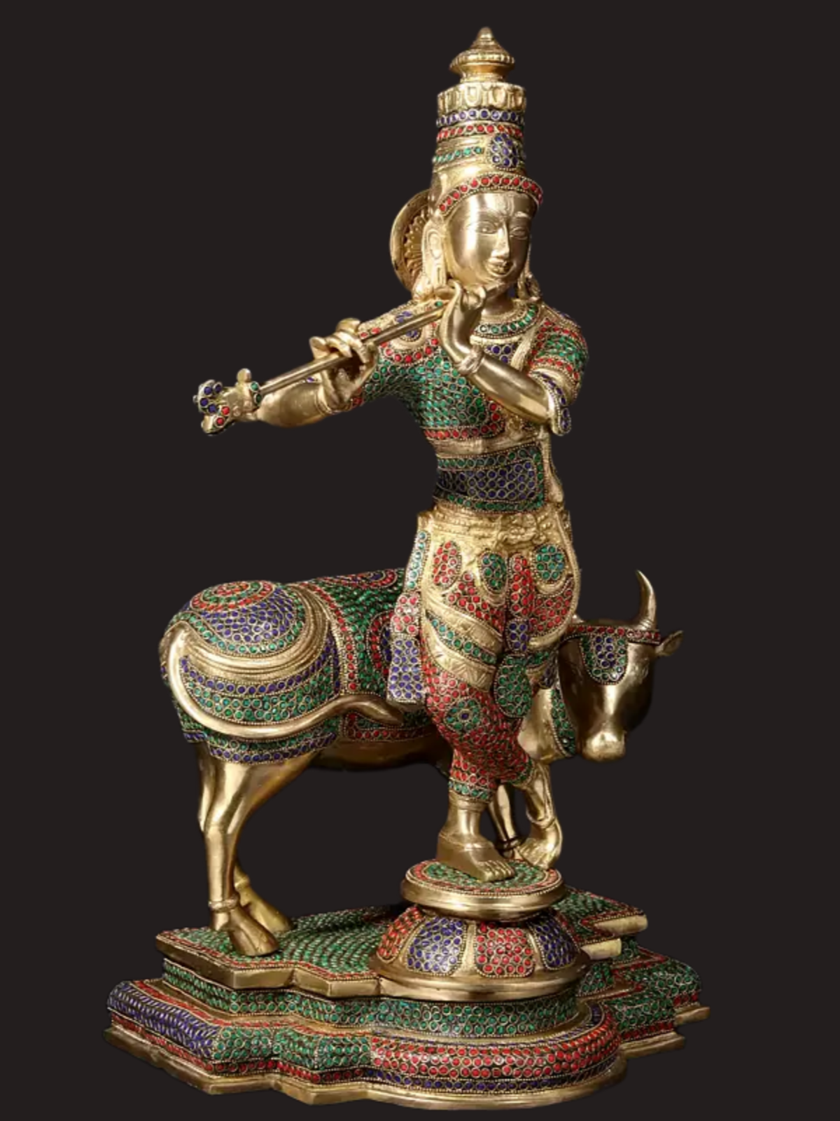 Brassaura® Brass Krishna Nandi Statue | Height 25 Inches & Weight 24.90 kg