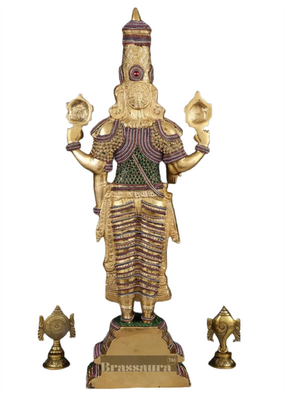 Brassaura™ Grand Brass Lord Venkateshwara Idol with Diamond Stud Work – 33.5 Inches, 20 Kgs