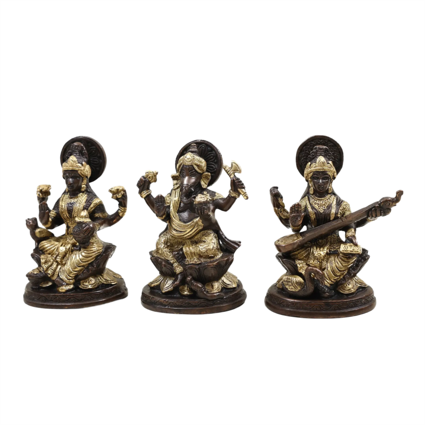 Brassaura® Brass Lakshmi Ganesh Saraswati Statue | Height 5 Inches & Weight 2.49 kg