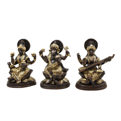 Brassaura® Brass Lakshmi Ganesh Saraswati Statue | Height 5 Inches & Weight 2.49 kg