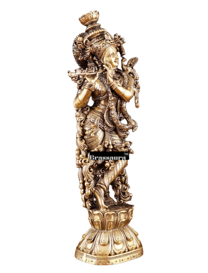 Brassaura™ Brass Lord Krishna Idol – Height 12 Inches & Weight 1.1 Kgs