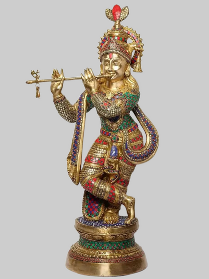 Brassaura® Brass Krishna Ji Statue | Height 36 Inches & Weight 24.40 kg