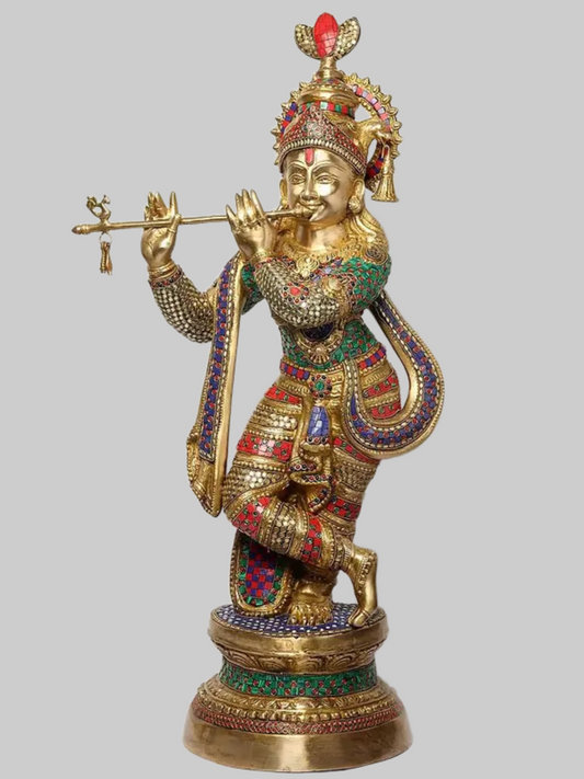 Brassaura® Brass Krishna Ji Statue | Height 36 Inches & Weight 24.40 kg