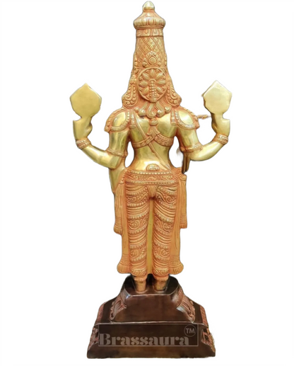 Brassaura™ Large Brass Lord Venkateshwara Statue with Golden & Red Sandstone Finish – 40 Inches, 41 Kgs