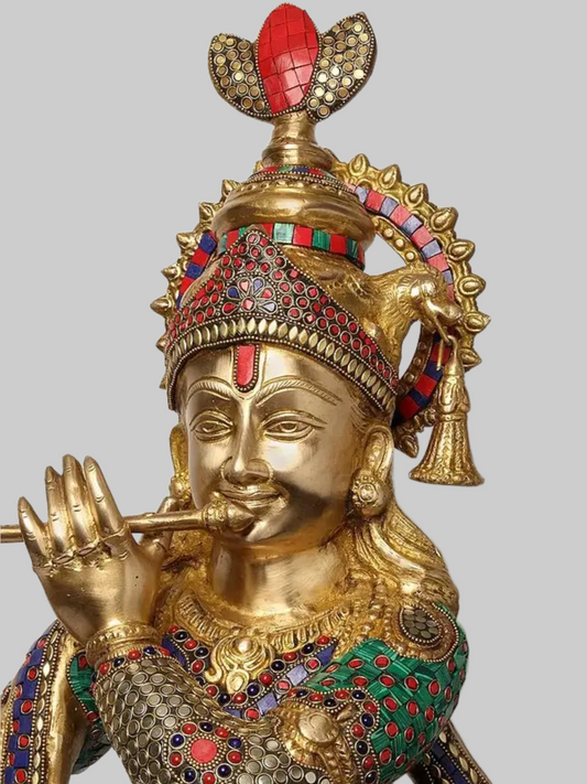 Brassaura® Brass Krishna Ji Statue | Height 36 Inches & Weight 24.40 kg