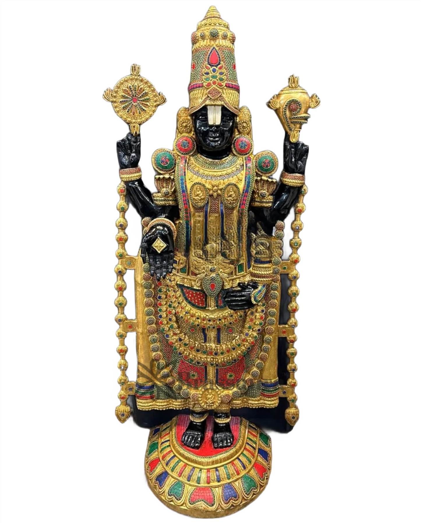 Brassaura™ Grand Brass Lord Venkateshwara Statue with Stonework – 69 Inches, 110 Kgs