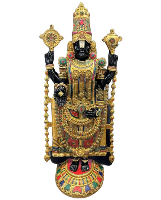 Brassaura™ Grand Brass Lord Venkateshwara Statue with Stonework – 69 Inches, 110 Kgs