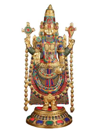 Brassaura™ Brass Lord Venkateshwara Idol with Stonework – 38 Inches, 37 Kgs