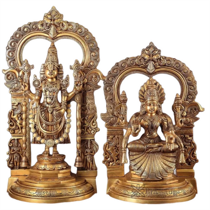 Brassaura™ Brass Tirupati Balaji & Padmavathi Thayar Idol Set – Height 22 & 18 Inches, Total Weight 27.5 Kgs | Divine Temple Decor
