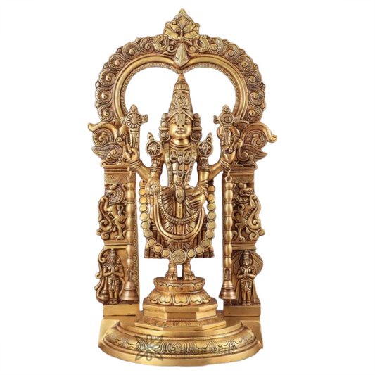 Brassaura™ Brass Superfine Tirupati Balaji Idol with Hanuman & Garuda Engravings – Height 22 Inches, 15 Kg | Temple & Home Decor