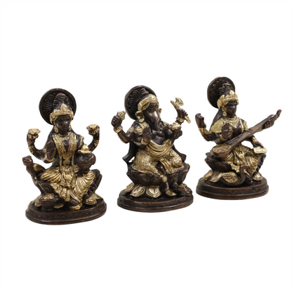 Brassaura® Brass Lakshmi Ganesh Saraswati Statue | Height 5 Inches & Weight 2.49 kg