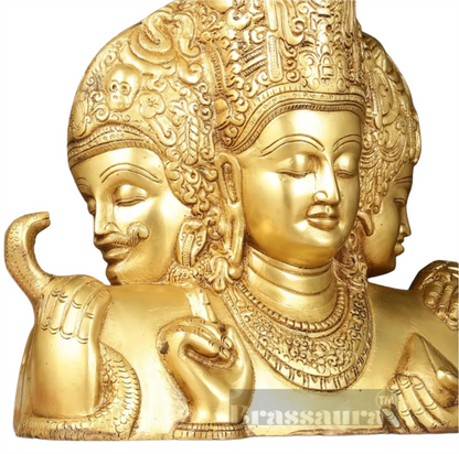 Brassaura™ Brass Superfine Trimurti Bust Statue – Brahma, Vishnu & Mahesh | 9.5 Inch, 4.6 Kgs