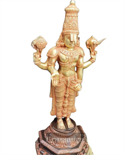 Brassaura™ Large Brass Lord Venkateshwara Statue with Golden & Red Sandstone Finish – 40 Inches, 41 Kgs