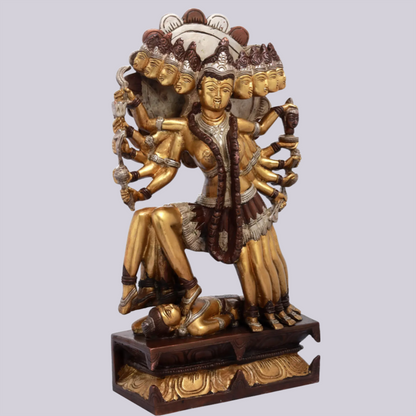 Brassaura™ Beyond Mahakali’s Ferocity | Intricately Handcrafted Brass Sculpture | Height 15.5 Inches & Weight 8.20 kgs
