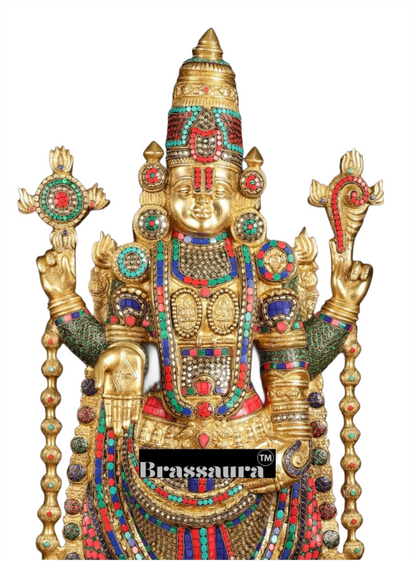 Brassaura™ Brass Lord Venkateshwara Idol with Stonework – 38 Inches, 37 Kgs