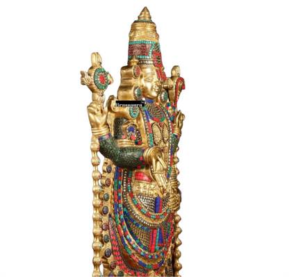 Brassaura™ Brass Lord Venkateshwara Idol with Stonework – 38 Inches, 37 Kgs